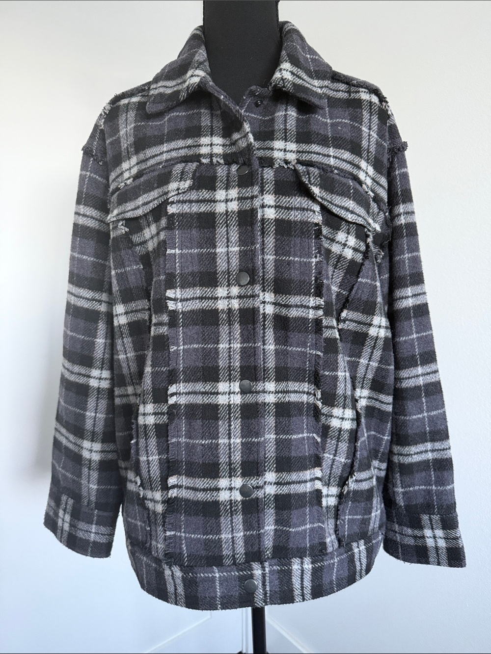 Treasure & Bond Black and Gray Plaid Button-Up Jacket